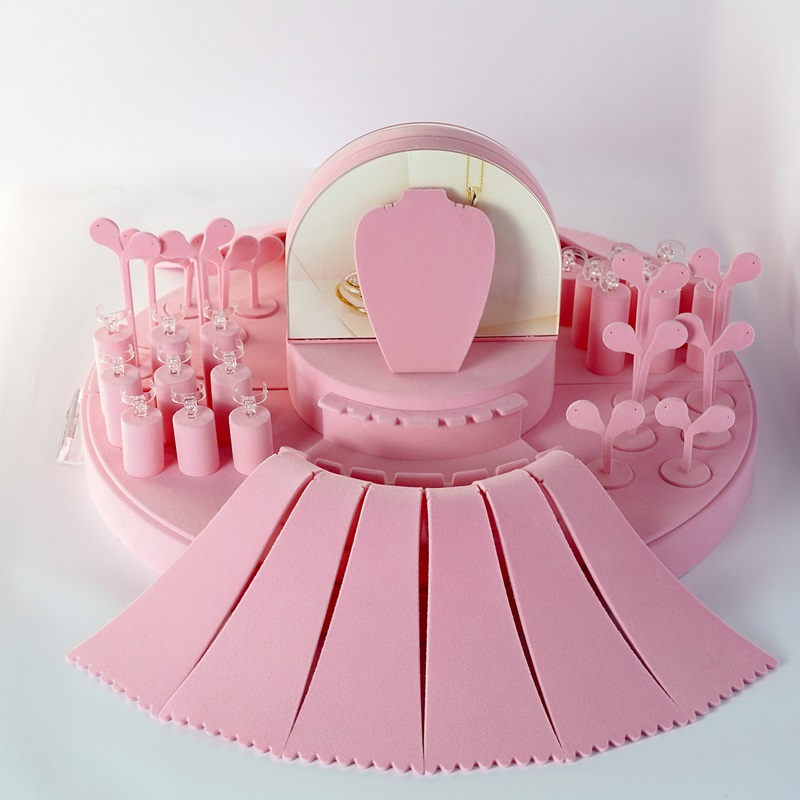 Luxury Pink Flocked Acrylic Jewelry Display Sets