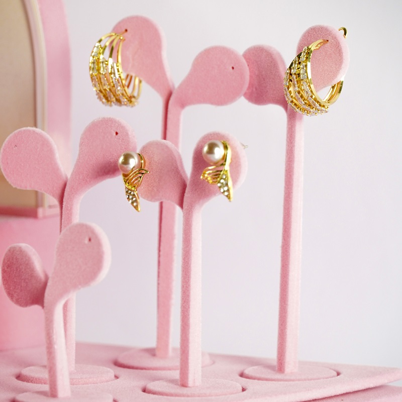 Luxury Pink Flocked Acrylic Jewelry Display Sets