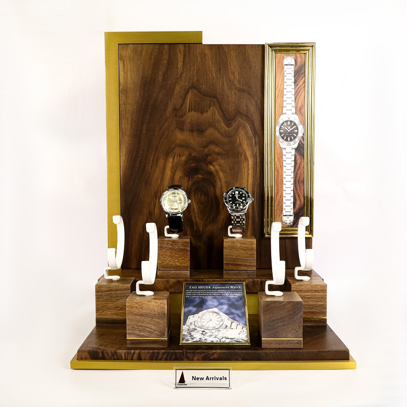 walnut wood and brass watch display