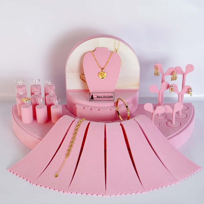 Luxury Pink Velvet Jewelry Display Set