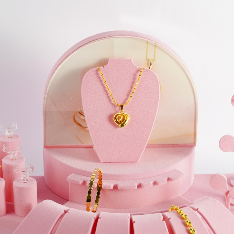 Elegant Pink Velvet Jewelry Display Stand Set
