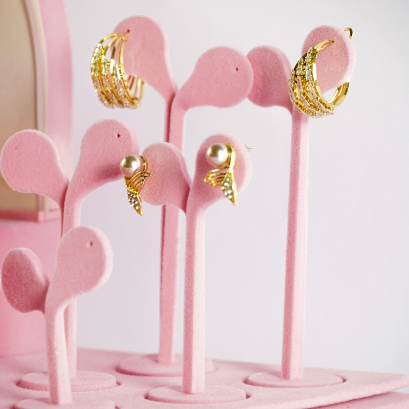 Elegant Pink Velvet Jewelry Display Stand Set