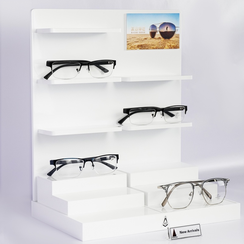 Bright White Acrylic 4 Tiers Countertop Glasses Display Stand