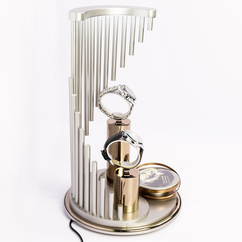 Luxury Stepped Aluminum Tube Lighted Watch Display Stand