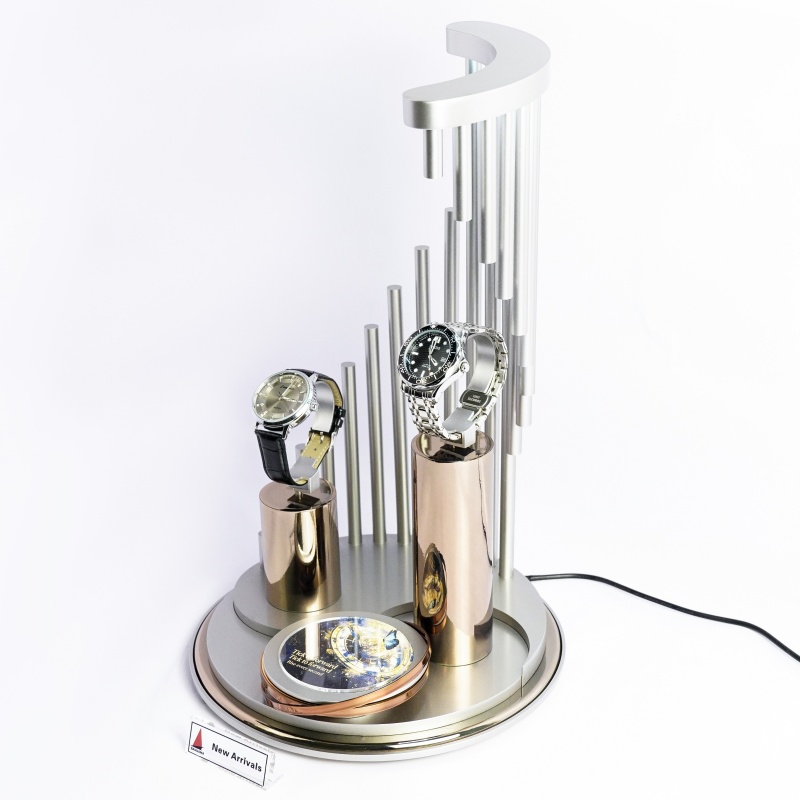 Luxury Stepped Aluminum Tube Lighted Watch Display Stand