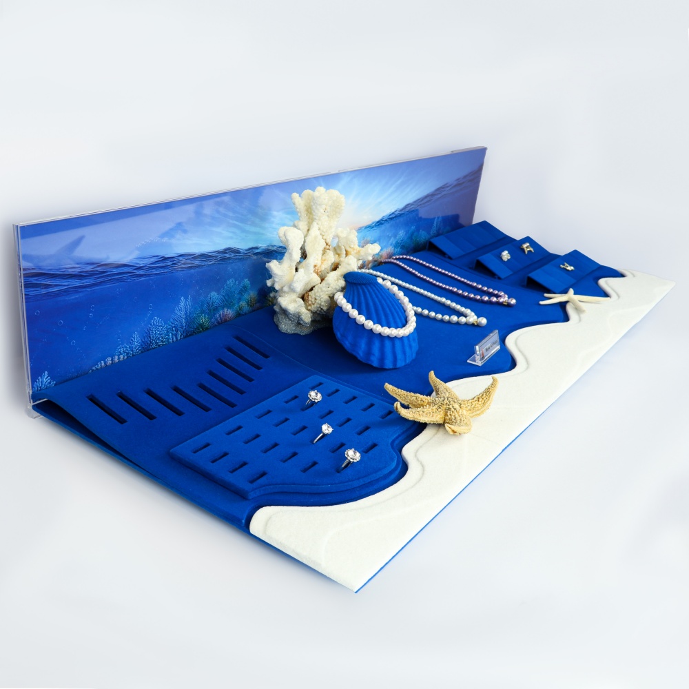 Luxury Blue Velvet Ocean Themed Jewelry Display Stand