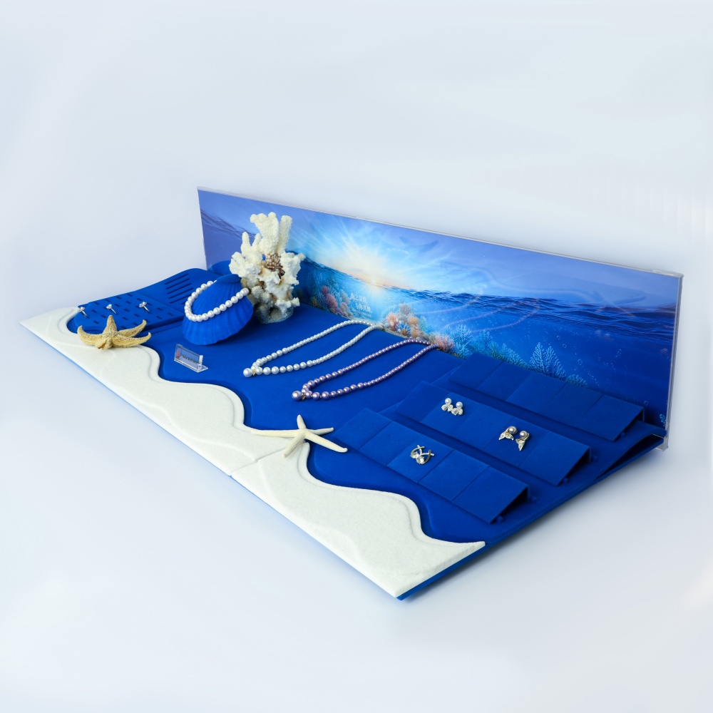 Luxury Blue Velvet Ocean Themed Jewelry Display Stand