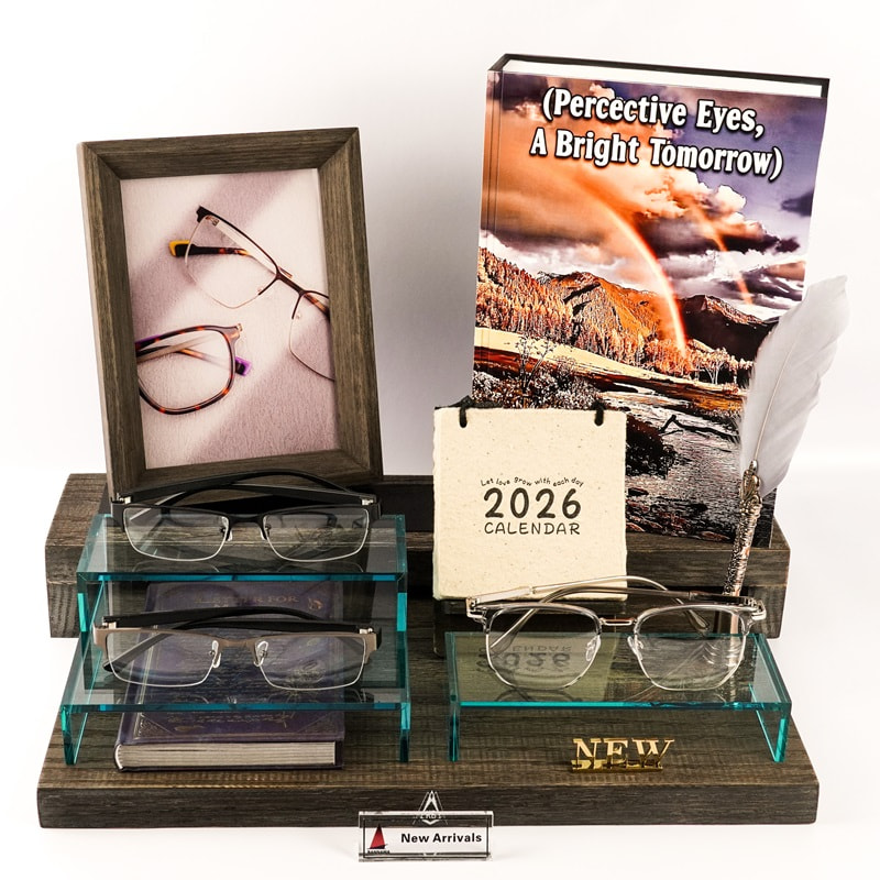 Wooden Eyeglass Holder with Acrylic Shelves
