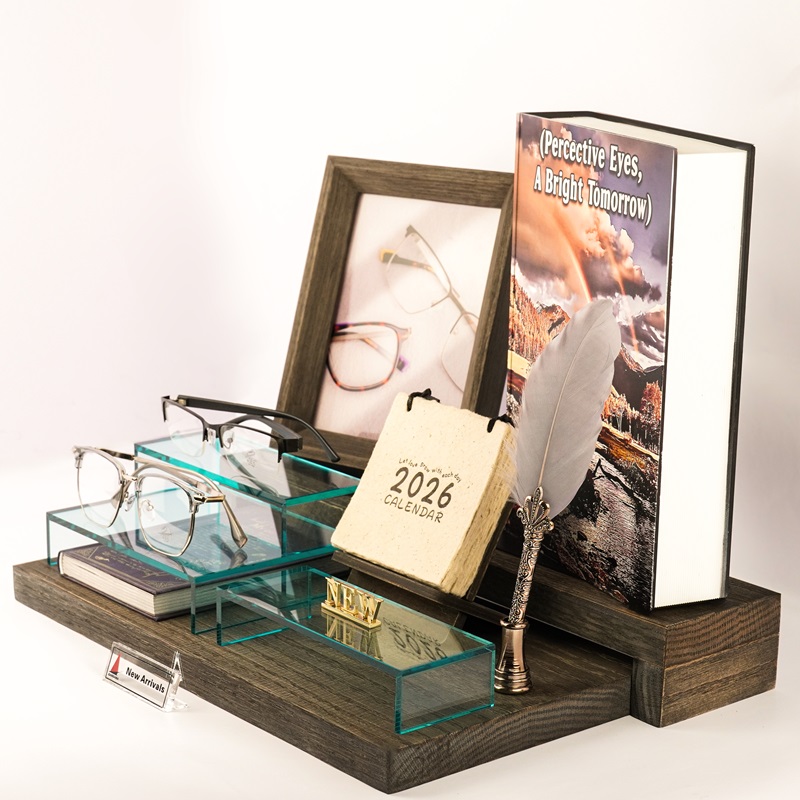 Wooden Eyeglass Holder with Acrylic Shelves