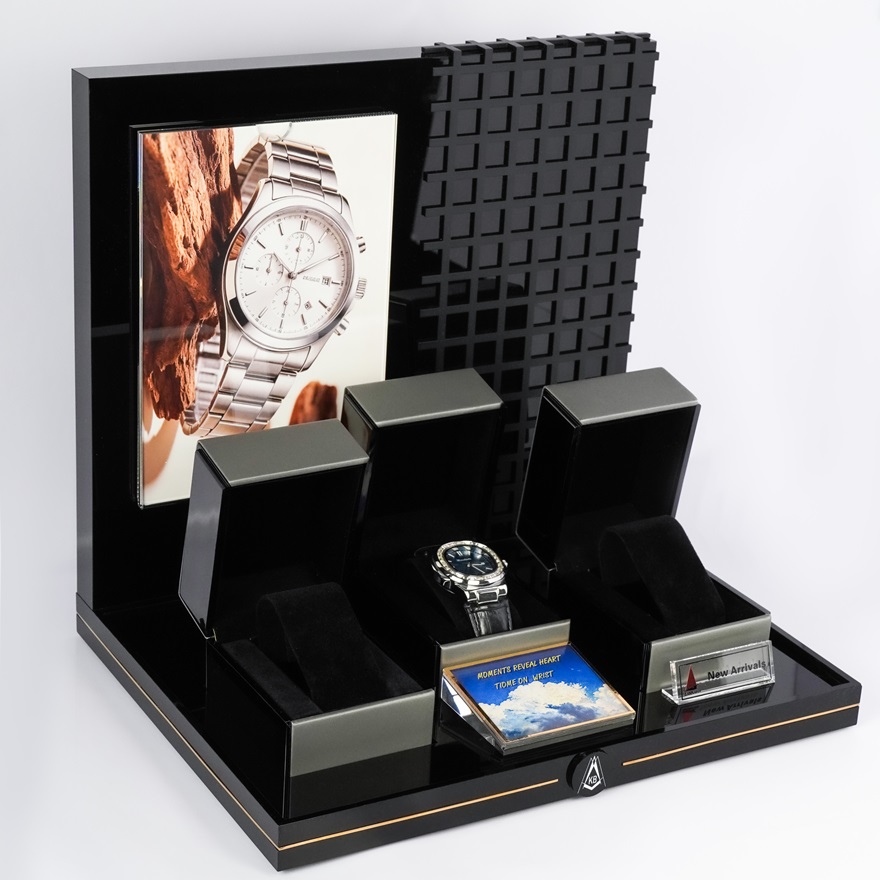 Black High-Gloss Acrylic Modular Watch Display Stand