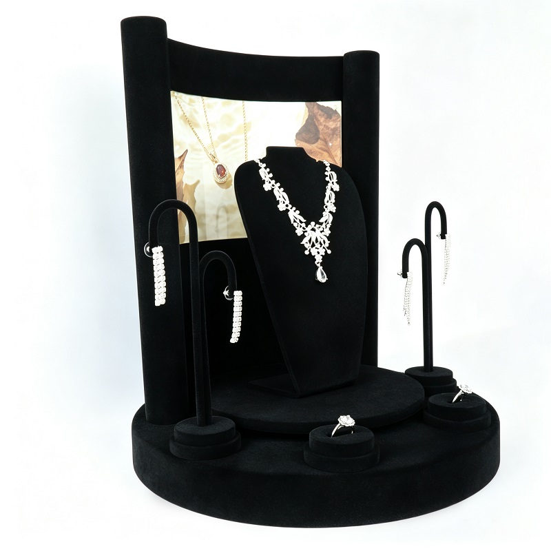 Black Velvet Acrylic Jewelry Display Stand Set