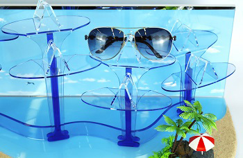 Detail view of dual-wing transparent eyewear nose bridge support brackets