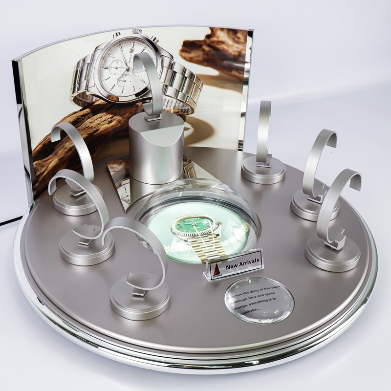 Silver Gray LED Round Modular Watch Display Stand Set