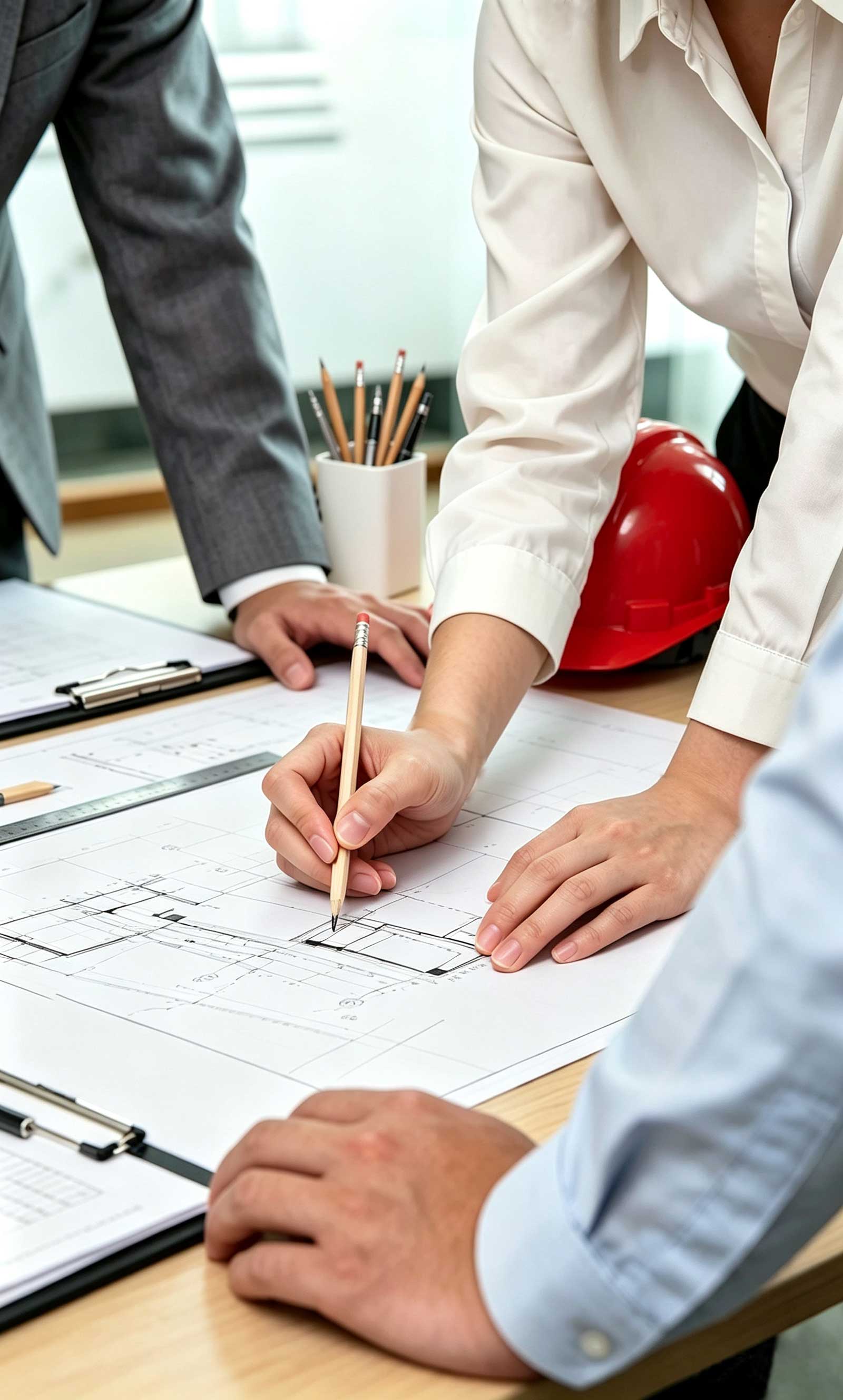 custom display fixture team discuss cad drawing project planning